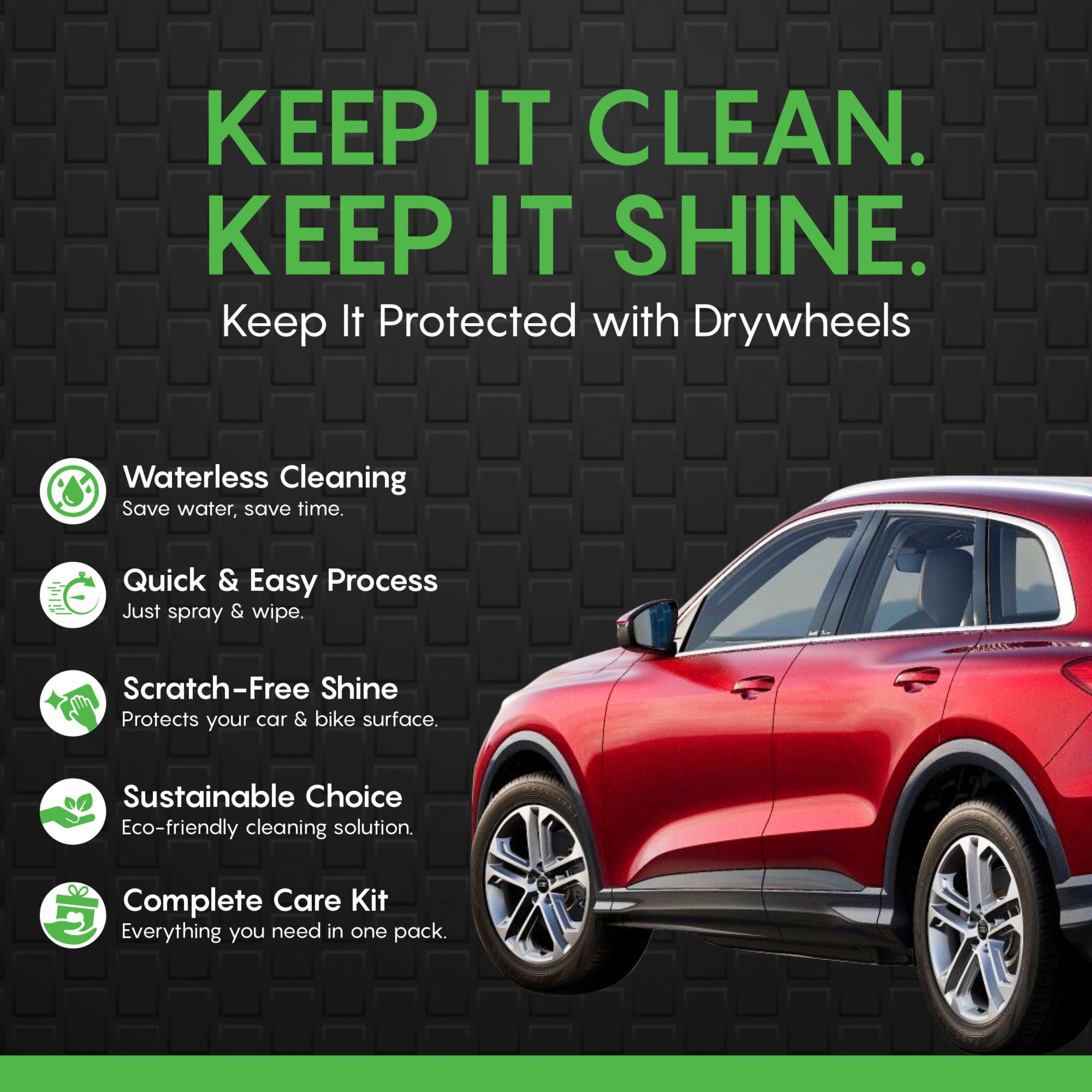 Car Care Kit – Waterless Wash & Wax, Glass Cleaner, Concentrate & Microfiber Towel / Waterless Car Wash & Wax Kit