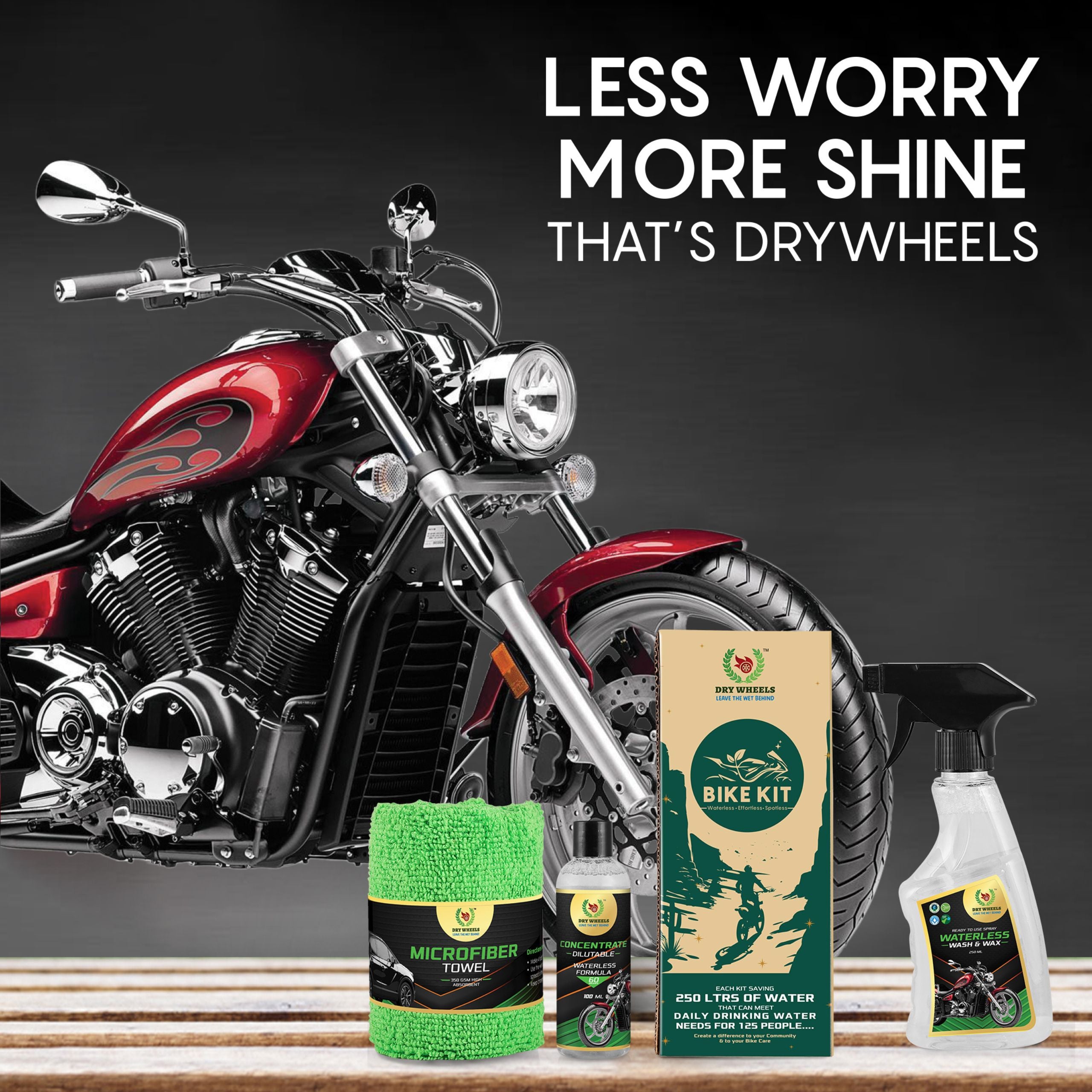 Bike Care Kit – Waterless Wash & Wax, Concentrate & Microfiber Towel / Waterless Car Wash & Wax Kit