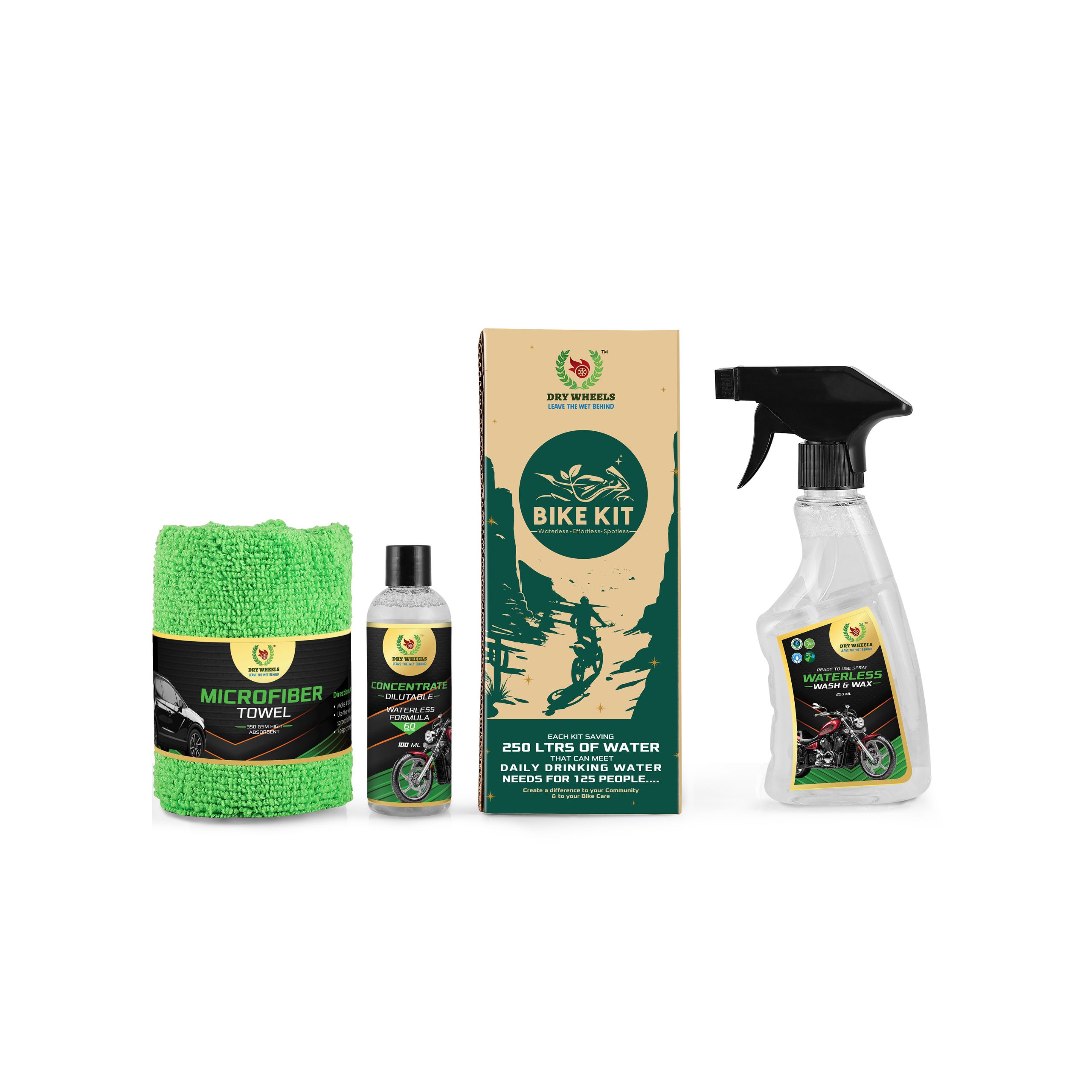 Bike Care Kit – Waterless Wash & Wax, Concentrate & Microfiber Towel / Waterless Car Wash & Wax Kit